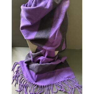 Talbots 100% Cashmere Scarf Wrap Shawl Purple Black Striped Fringe Preppy Casual